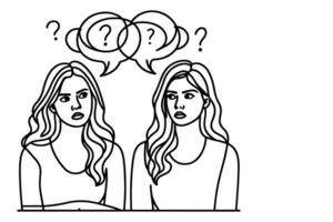 AI generated Continuous one line drawing two young people are talking with speech bubbles outline doodle vector illustration