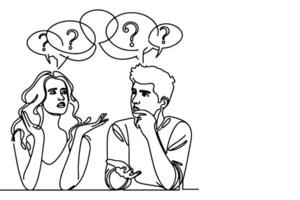 ai generado continuo uno línea dibujo dos joven personas son hablando con habla burbujas contorno garabatear vector ilustración
