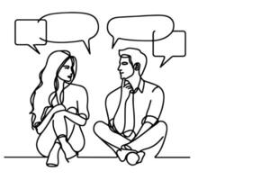 AI generated Continuous one line drawing two young people are talking with speech bubbles outline doodle vector illustration