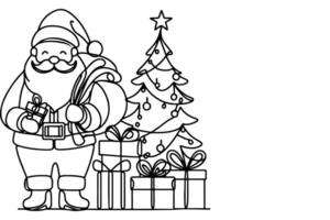 AI generated ne Continuous black line art drawing of Merry Christmas tree. Hand drawn of Santa Claus outline doodle vector illustration