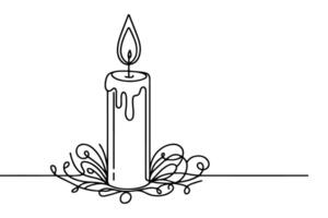 AI generated Continuous one black line drawing of candle light outline doodle vector illustration isolated on white background.