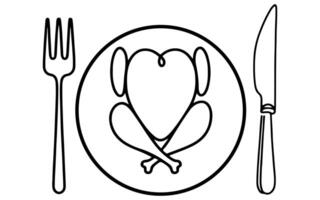 AI generated Continuous one line drawing chicken a plate outline doodle linear vector thanksgiving concept on white background