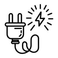 AI generated Continuous one line drawing Electric plug and Electricity light sign icon outline doodle vector illustration on white background