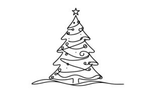 AI generated ne Continuous black line art drawing of Merry Christmas tree. Hand drawn of Santa Claus outline doodle vector illustration