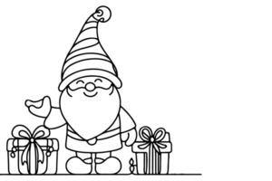 AI generated ne Continuous black line art drawing of Merry Christmas tree. Hand drawn of Santa Claus outline doodle vector illustration