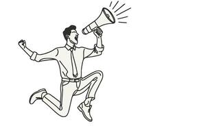 AI generated one continuous black line drawing of young businessman holding megaphone outline doodle vector illustration on white background