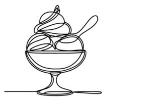 AI generated Continuous one black line drawing of ice cream icon outline doodle summer concept vector illustration on white background