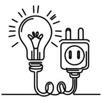 AI generated Continuous one line drawing Electric plug and Electricity light sign icon outline doodle vector illustration on white background