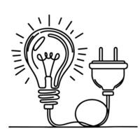 AI generated Continuous one line drawing Electric plug and Electricity light sign icon outline doodle vector illustration on white background