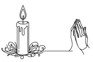 AI generated Continuous one black line drawing of candle light outline doodle vector illustration isolated on white background.