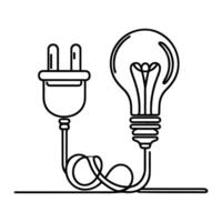 AI generated Continuous one line drawing Electric plug and Electricity light sign icon outline doodle vector illustration on white background