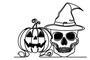 AI generated one Continuous black line drawing of pumpkin and ghost Halloween concept outline doodle vector illustration on white background