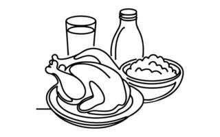 AI generated Continuous one line drawing chicken a plate outline doodle linear vector thanksgiving concept on white background