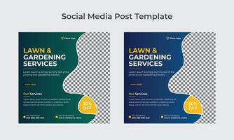 Lawn or gardening service social media post and web banner square template design. vector