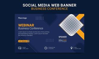 Webinar Business conference invitation concept modern horizontal web banner. Template for banner, web page development, banner, social media post design, web banner design. vector