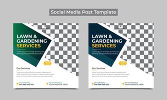 Lawn and Gardening service social media template and web banner square template design. vector