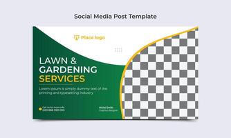 Lawn and Gardening service social media post web banner template. vector