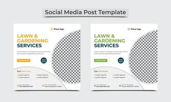 Lawn and Gardening service social media template and web banner square template design. vector