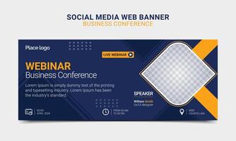 Webinar Business conference invitation concept modern horizontal web banner design. Template for banner, web page development, banner, social media post design, web banner design. vector