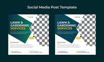 Lawn or gardening service social media post and web banner template. Agro farm services social media post or web banner template. vector