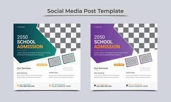 School education admission social media post square banner template design. vector illustration.