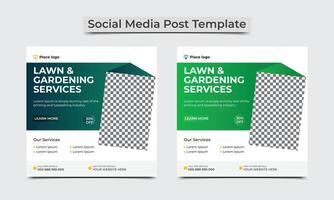 Lawn mower and gardening service social media banner. vector