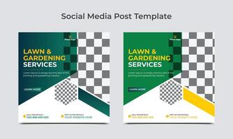 Lawn Mower Garden or Landscaping Service Social Media Post and Web Banner or Square Banner Template Design. vector