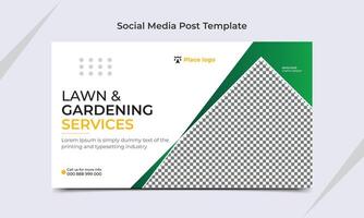 Lawn and Gardening service social media post web banner template design. vector