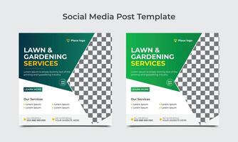 Lawn or gardening service social media post and web banner template. Mowing poster, leaflet, poster design. vector illustration.