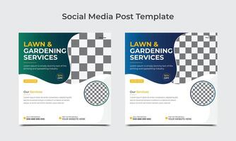 Lawn and garden service social media post and square web banner template design. web banner, flyer template or post banner. vector