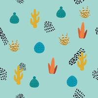 Seamless cactus pattern and hand drawn textures vector