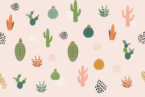 Seamless cactus pattern and hand drawn textures vector