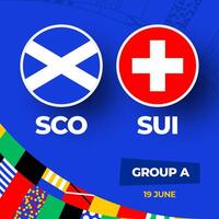 Escocia vs Suiza fútbol americano 2024 partido versus. 2024 grupo etapa campeonato partido versus equipos introducción deporte fondo, campeonato competencia vector