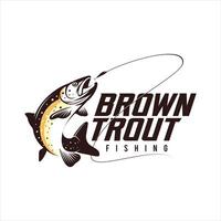 Brown Trout Logo. Unique, Bold, and Eyecatching Brown trout jumping out of the water. Suitable for any Brown Trout Fishing events. Print on Tshirt etc vector