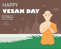 illustration vector graphic of a monk was praying in his meadow, perfect for international day, vesak day, celebrate, greeting card, etc.