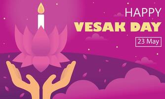 illustration vector graphic of a pair of hands holding up a lotus flower and a burning candle, perfect for international day, vesak day, celebrate, greeting card, etc.