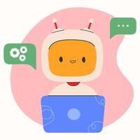 Cute chatbot ai character.Artificial intelligence chat service business concept.AI Content Generator. Chatbot technology, Hand drawn robot toy mascot. Vector illustration EPS 10