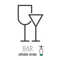 Bar or Pub line icon. Linear style Wine and cocktail Glass symbol. Alcohol drink sign.Editable stroke. Vector graphics illustration EPS 10