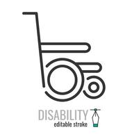 Wheelchair line icon. disability equipment symbol. Medical Supplies pictogram. Accessibility wheelchair sign. Vector graphics illustration EPS 10. Editable stroke