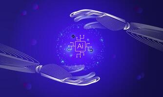 Web banner or landing page design with robot hands.Symbol of computer neural networks or artificial intelligence. Futuristic concept vector illustration. Vector illustration EPS 10