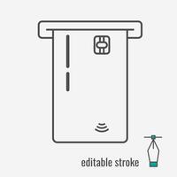 Credit Card line icon.Bank card for online payments and cash withdrawal symbol.Atm card pictogram.Debit payment sign. Vector graphics illustration EPS 10. Editable stroke