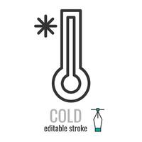 Cold weather thermometer line icon. Linear style snowy winter symbol. temperature sign.Editable stroke. Vector graphics illustration EPS 10