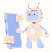 Cute chatbot ai character.Artificial intelligence chat service business concept.AI Content Generator. Chatbot technology, Hand drawn robot toy mascot. Vector illustration EPS 10