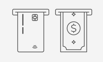 crédito tarjeta y billete de banco línea icono.banco tarjeta para en línea pagos y efectivo retirada símbolo.atm tarjeta pictograma.débito pago signo. vector gráficos ilustración eps 10 editable carrera