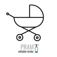 Pram line icon. Baby carriage symbol. Stroller outline vector icon.Linear style sign for mobile concept and web design. Symbol, logo illustration EPS 10. Editable stroke