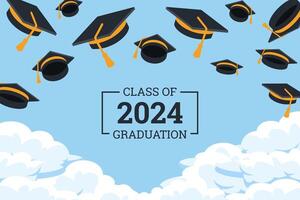 Design for graduation ceremony. Class of 2024. Congratulations graduates design template background vector