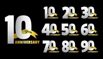 Set of anniversary gold logotype. Golden anniversary celebration emblem design for booklet, leaflet, magazine, brochure poster, web, invitation or greeting card vector