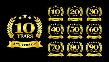 Set of anniversary gold logotype. Golden anniversary celebration emblem design for booklet, leaflet, magazine, brochure poster, web, invitation or greeting card vector