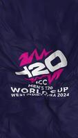 icc Mannen t20 wereld kop west Indië en Verenigde Staten van Amerika 2024 vlaggen naadloos looping achtergrond, lusvormige buil structuur kleding golvend langzaam beweging, verticaal toestand, 3d renderen video