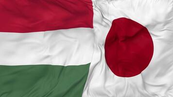 Japan and Hungary Flags Together Seamless Looping Background, Looped Bump Texture Cloth Waving Slow Motion, 3D Rendering video